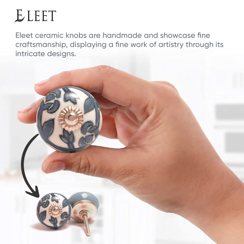 Eleet Assorted Ceramic Cabinet Knobs - Vintage Cabinet Cupboard Door & Drawer Pulls Chrome Hardware (Ceramic Knobs Set of 12, Grey & White) - Image 4